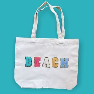 NWT Wool + Pepper Co. BEACH Varsity Letter Patch Tote Bag